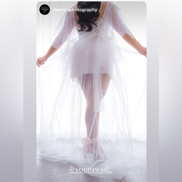 Sheer tulle lace white organza wedding bridal long morning robe boudoir dress - Picture 5 of 8